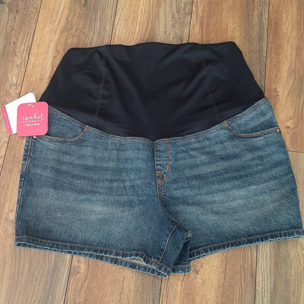 Size 16 NWT 1 Pair of Maternity Midi Shorts Medium Blue Denim Crossover Panel